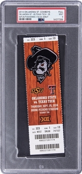 2014 Oklahoma St. Cowboys Full Ticket Stub From Patrick Mahomes II NCAA Debut Game On 9/25/14 vs. Texas Tech - PSA MINT 9